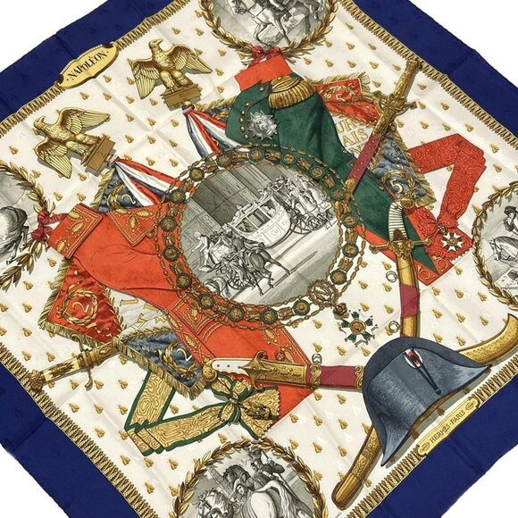 HERMES Carre 90 - Navy Beige Multi Scarf 318-072525 - Picture 1 of 4